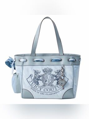 Juicy Couture Daydreamer Shopper Tote Bag in Dusk Blue Velour & Faux Leather